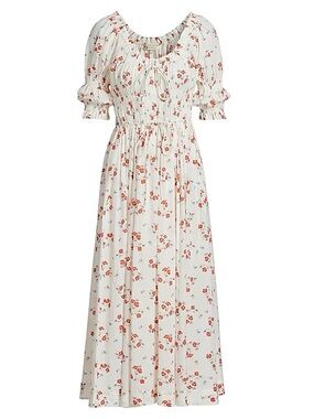 DÔEN Ischia Floral Midi-Dress in Poppy Field Size Medium NWT